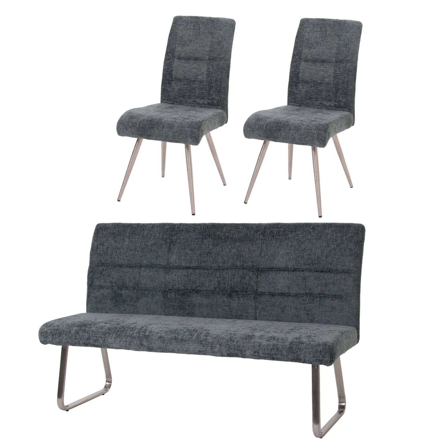 MCW Esszimmer-Set G55 Stuhl + Sitzbank 180cm 3-teilig Stoff Chenille Blau-Grün