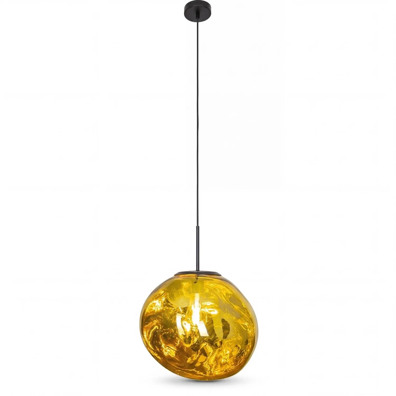 Licht-Erlebnisse Pendelleuchte Gelb Spiegelnd 36 CM Breit Mundgeblasenes Glas E27