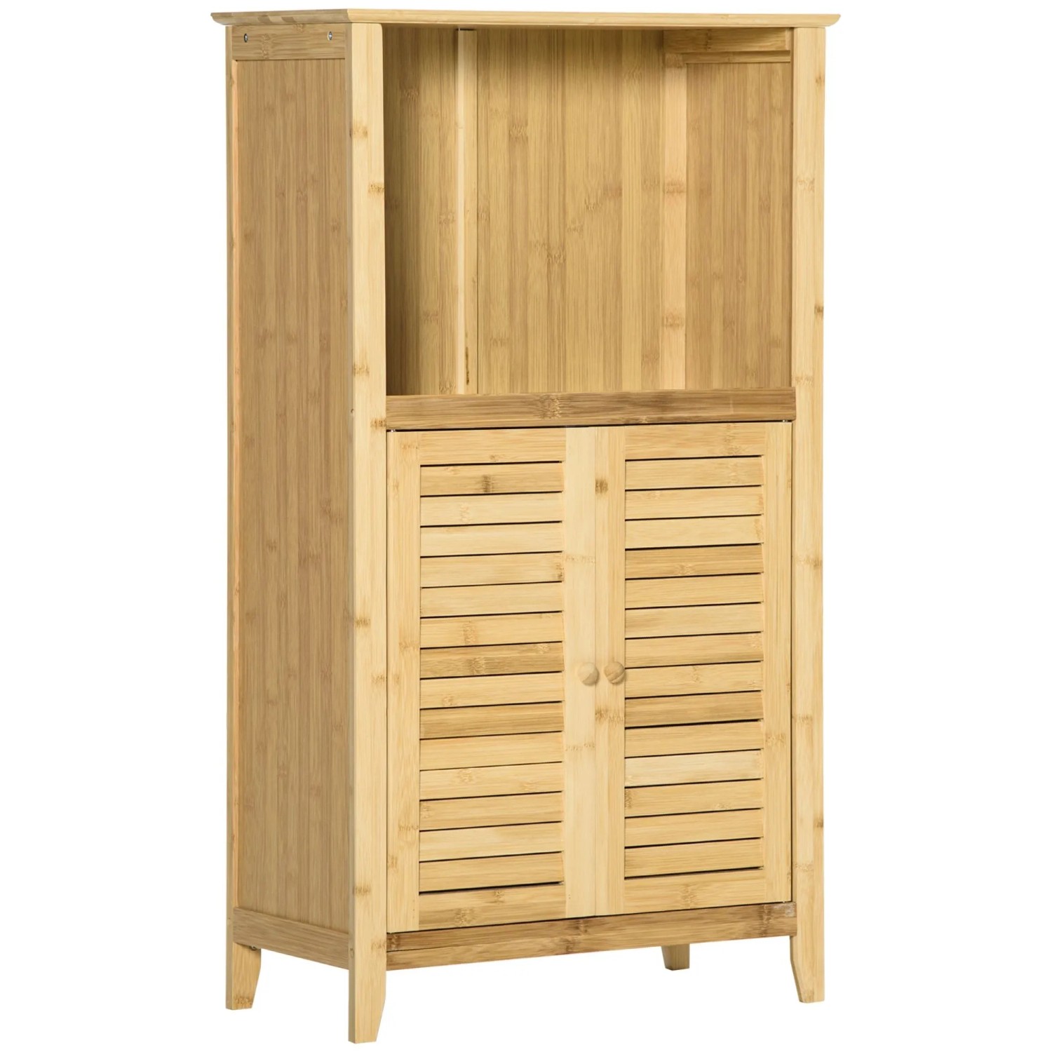 HOMCOM Badschrank mit 2 Lamellentüren Bambus Natur 50L x 25,5B x 92H cm