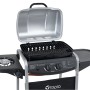 Kompakter tepro Gasgrill Fremont in Schwarz/Silber mit Seitenkochfeld und abklappbarer Ablage.