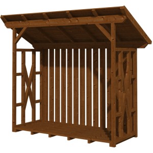 Holzunterstand Lars 2 aus Douglasie in Nussbaum, Kaminholzregal mit Dach für ca. 4 m³ Holz.