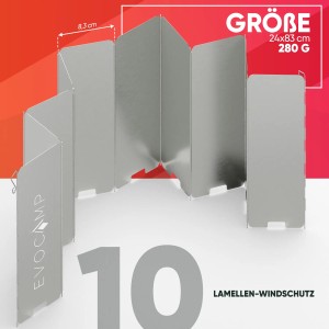 Evocamp Windschutz mit 10 Lamellen für Gaskocher, Spirituskocher und Camping.