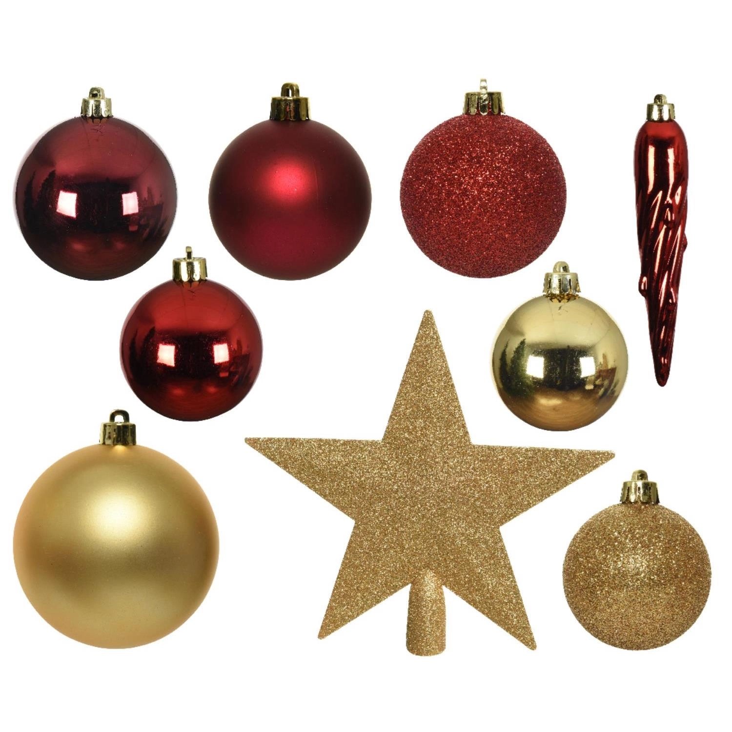 Marelida Christbaumkugeln Weihnachtskugeln Mit Stern Baumspitze Bruchfest Gold Rot 33St