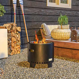 Outsunny Feuerschale aus Metall, schwarz, mit Edelstahl-Details. Ideal für Garten und Terrasse.