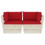 vidaXL 2-Sitzer Garten-Palettensofa aus Fichtenholz mit roten Kissen.