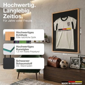 Echtholz Trikot Rahmen in Braun (60x80 cm) mit Trikot, Teil der Vitrinen-Kategorie.