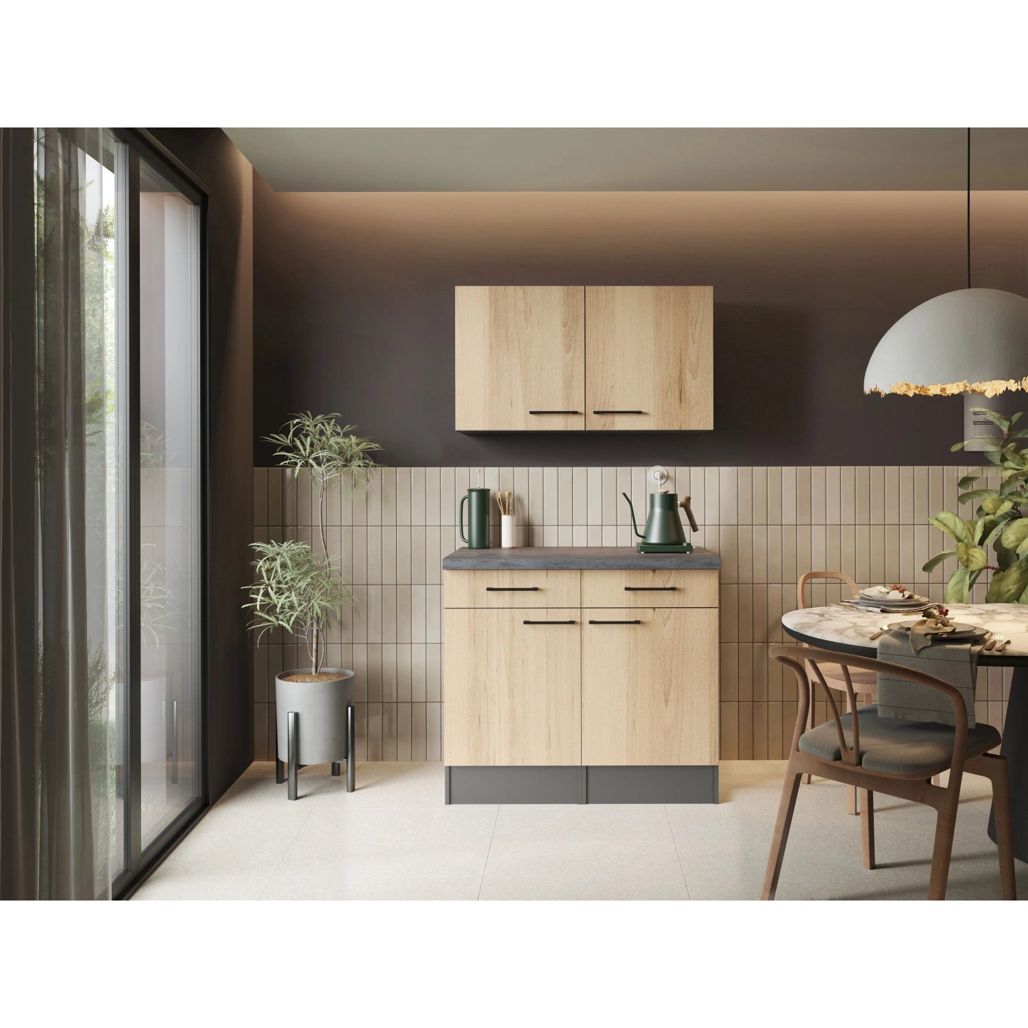 Respekta Sideboard Oliver 100 cm Grau Artisan Eiche-Nachbildung Granit Optik
