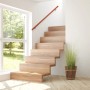 Brauner Aluminium-Handlauf 150 cm mit silbernen Edelstahl-Halterungen an weißer Wand neben Holztreppe.