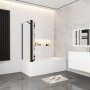 AICA Faltwand, 130cm, schwarz, 3-teilig mit 70cm Seitenwand, 6mm Nano ESG Glas für Badewanne.