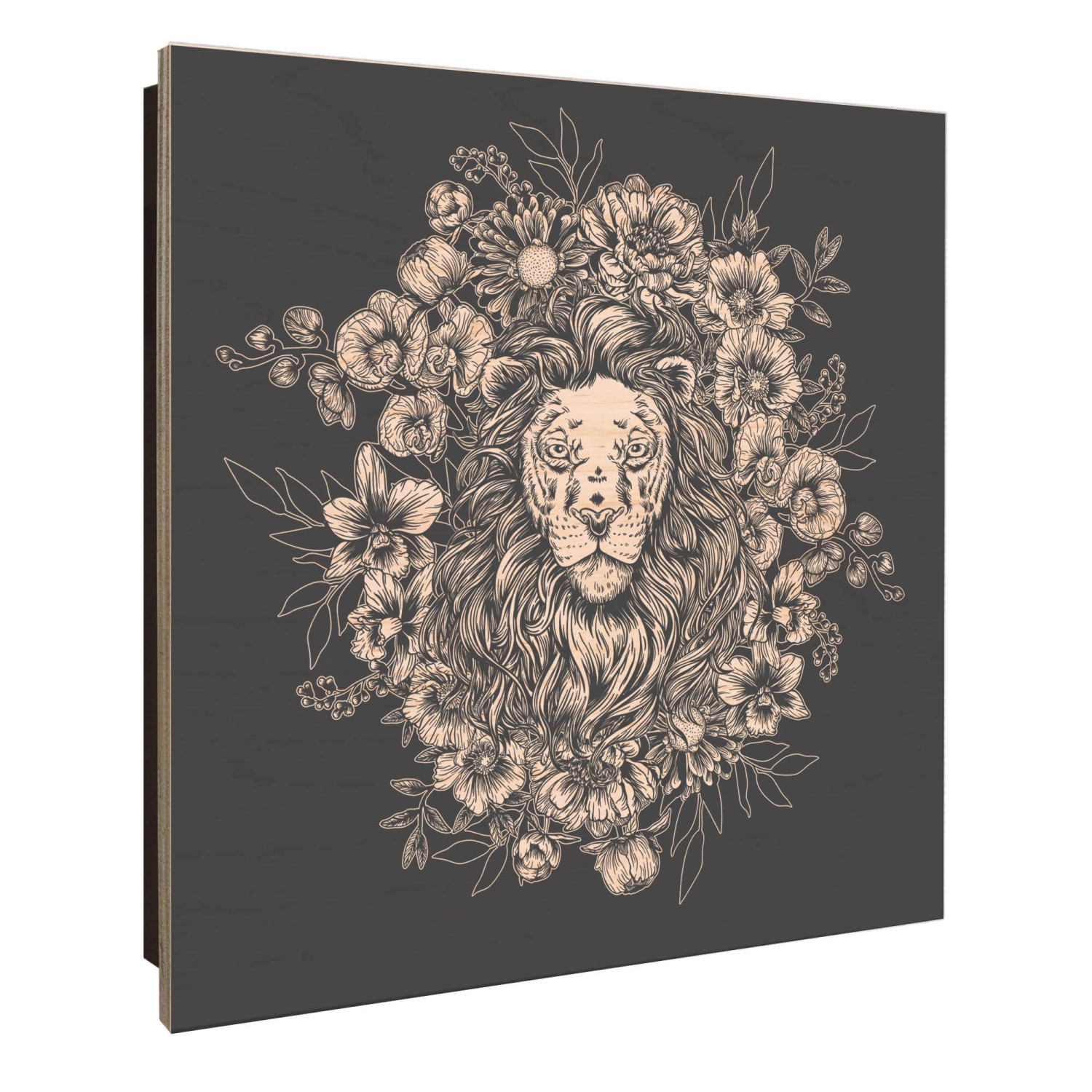 Banjado Schlüsselkasten Holz, 30x30cm, Motiv Löwenblütenpracht, 50 Haken, Scharnier links.