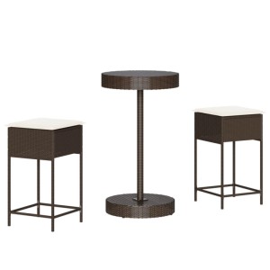 vidaXL 3-Tlg Gartenbar-Set mit Kissen Braun Poly Rattan 3261440