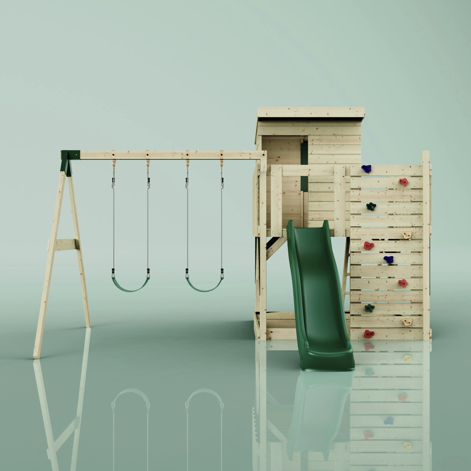 PolarPlay Spielturm Björn, mit Kinderschaukel, Dunkelgrün kaufen bei OBI