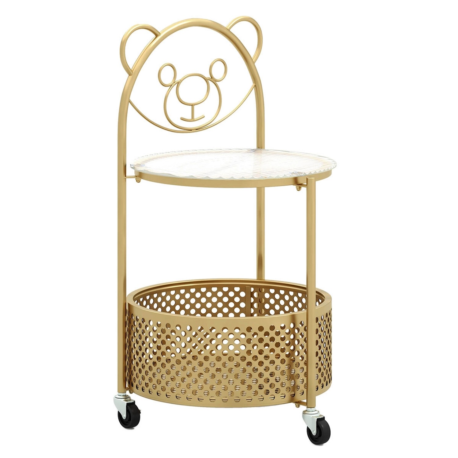 Costway Beistelltisch Glas mit Rollen 2-Stufiger Glastisch Rund Gold günstig online kaufen