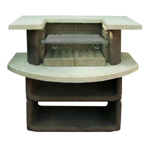 Buschbeck Gartengrill Montana, weiß-braun, aus Beton mit Grillrost und Ablageflächen.