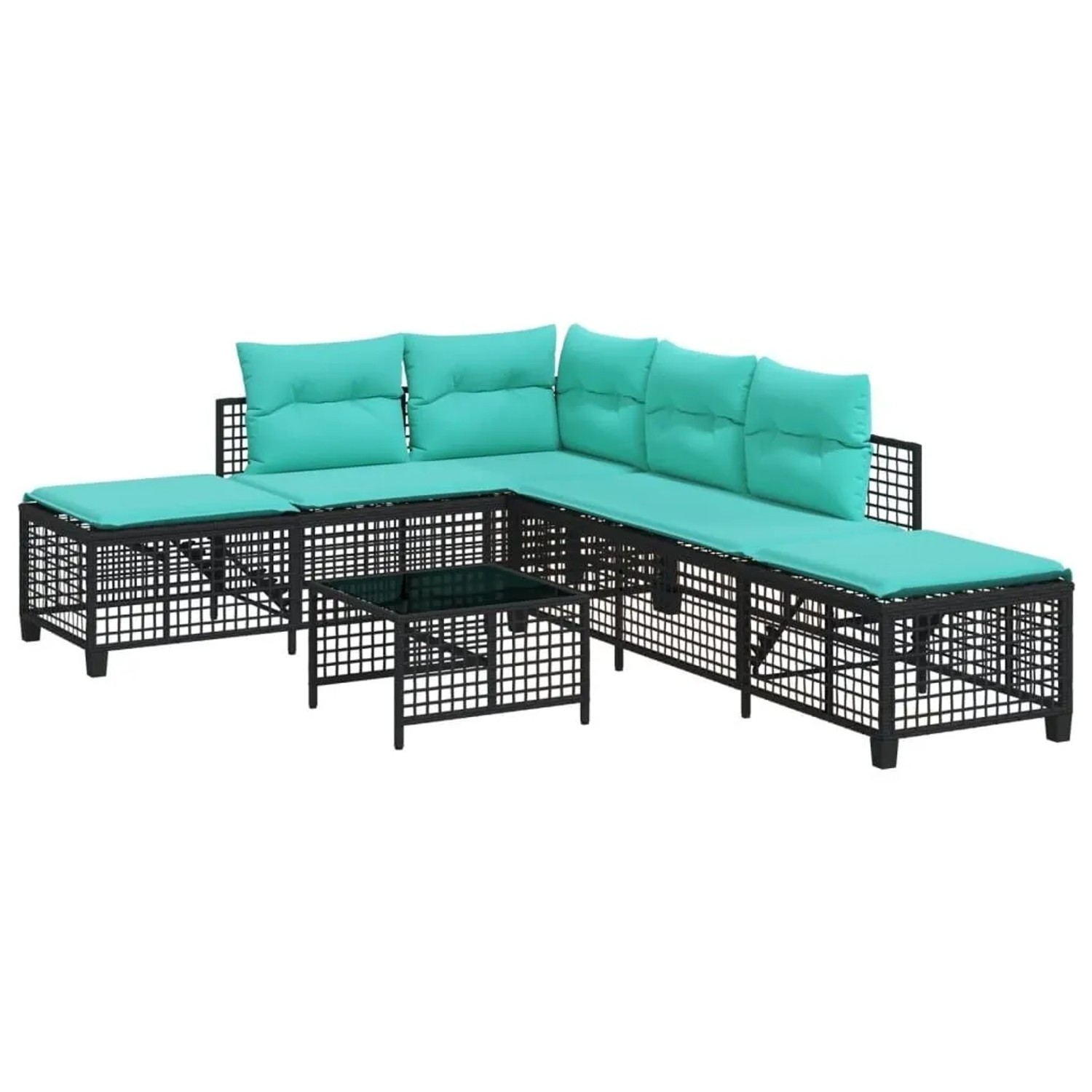 vidaXL 3 Teiliges Ecksofa-Set für den Garten mit Kissen Schwarzes Polyrattan 365452