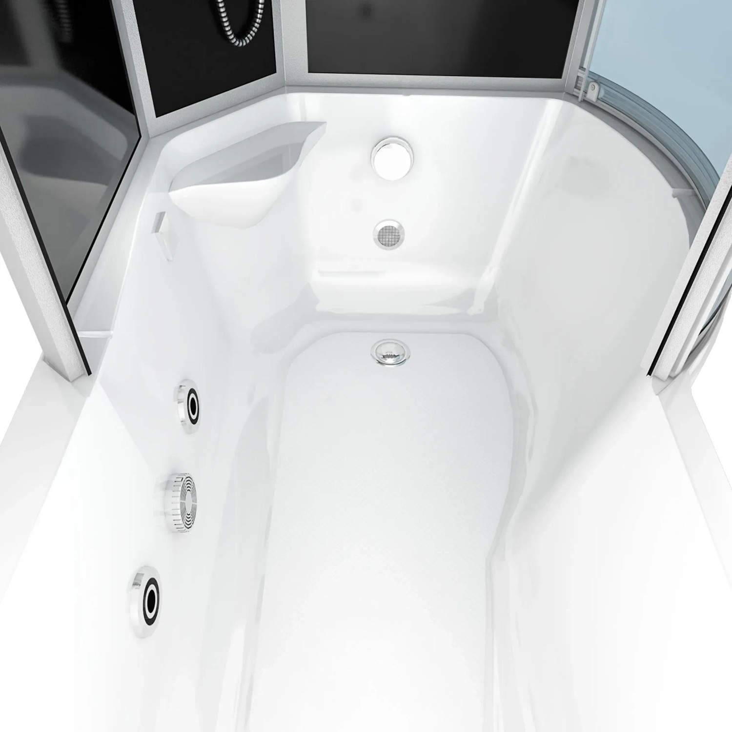 Innenansicht AcquaVapore Whirlpool Dusche 170x100. Badewanne mit Massagedüsen und Duschkabine.