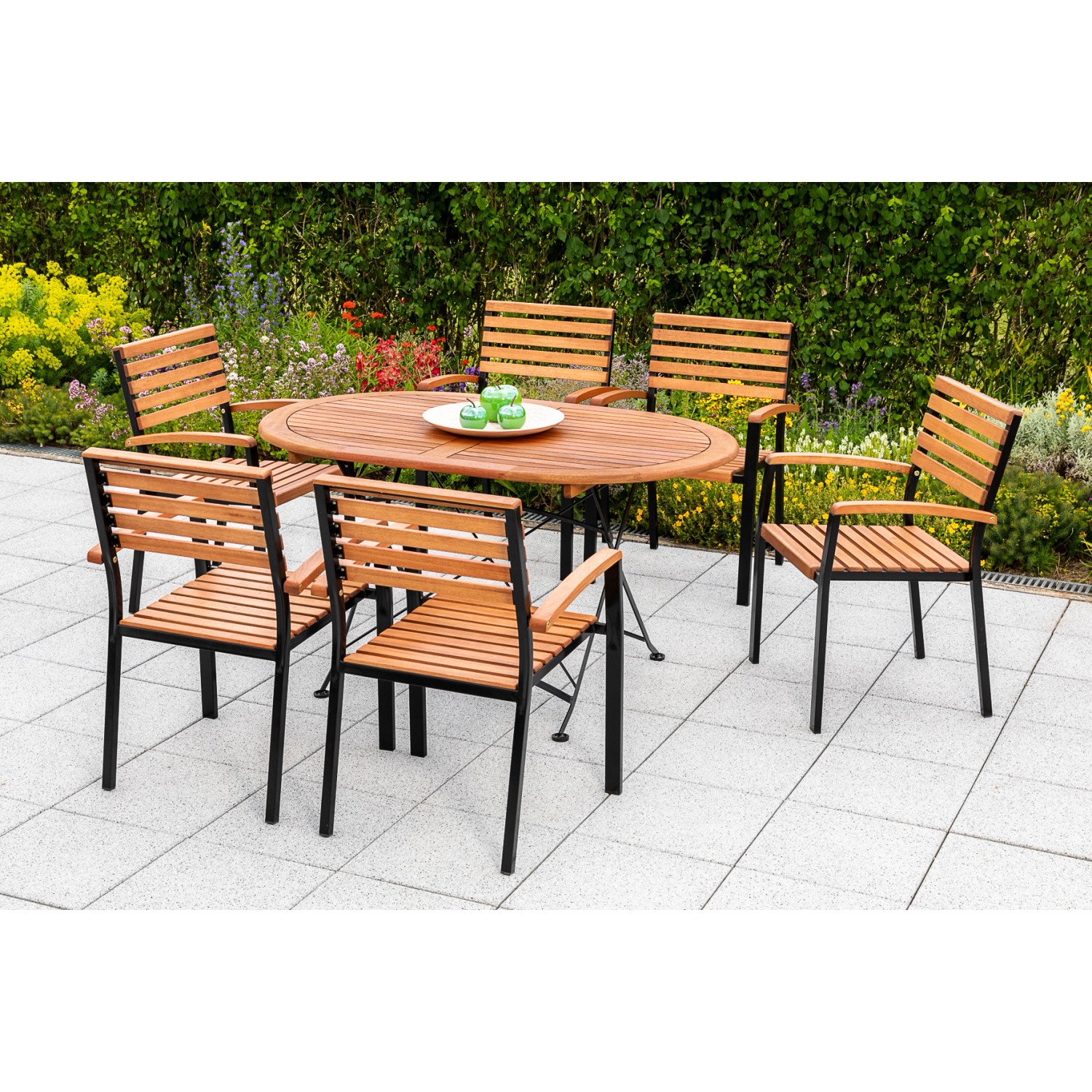 Merxx Gartenmöbel-Set Schlossgarten 7-teilig Stapelsessel 140 cm x 90 cm