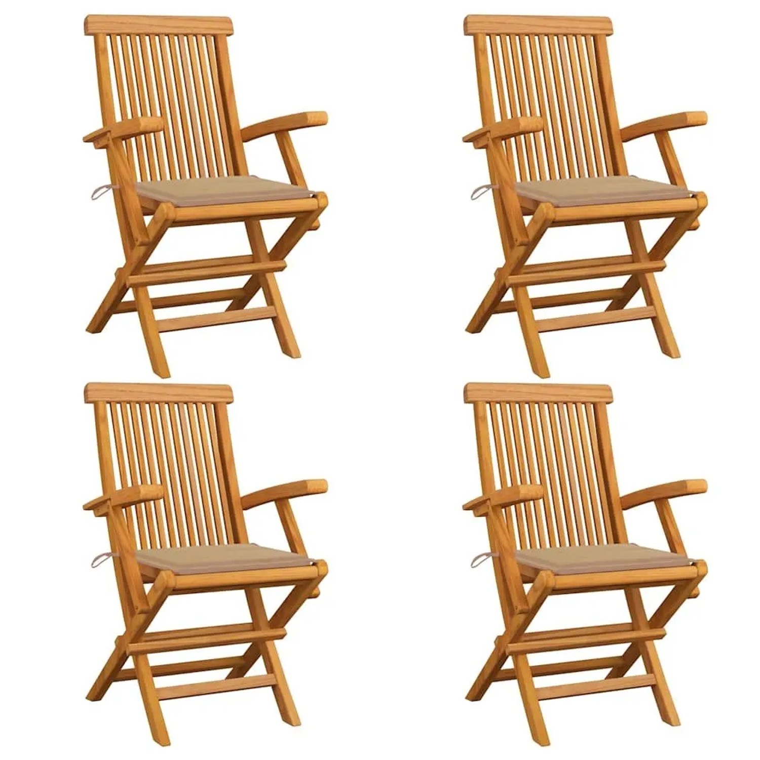 vidaXL Gartenstühle mit Beige Kissen 4 Stk Massivholz Teak 3065620