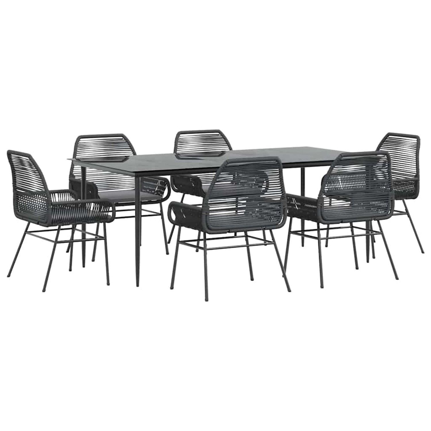 vidaXL 7-Tlg Garten-Essgruppe mit Kissen Schwarz Poly Rattan Glas 3334469 günstig online kaufen
