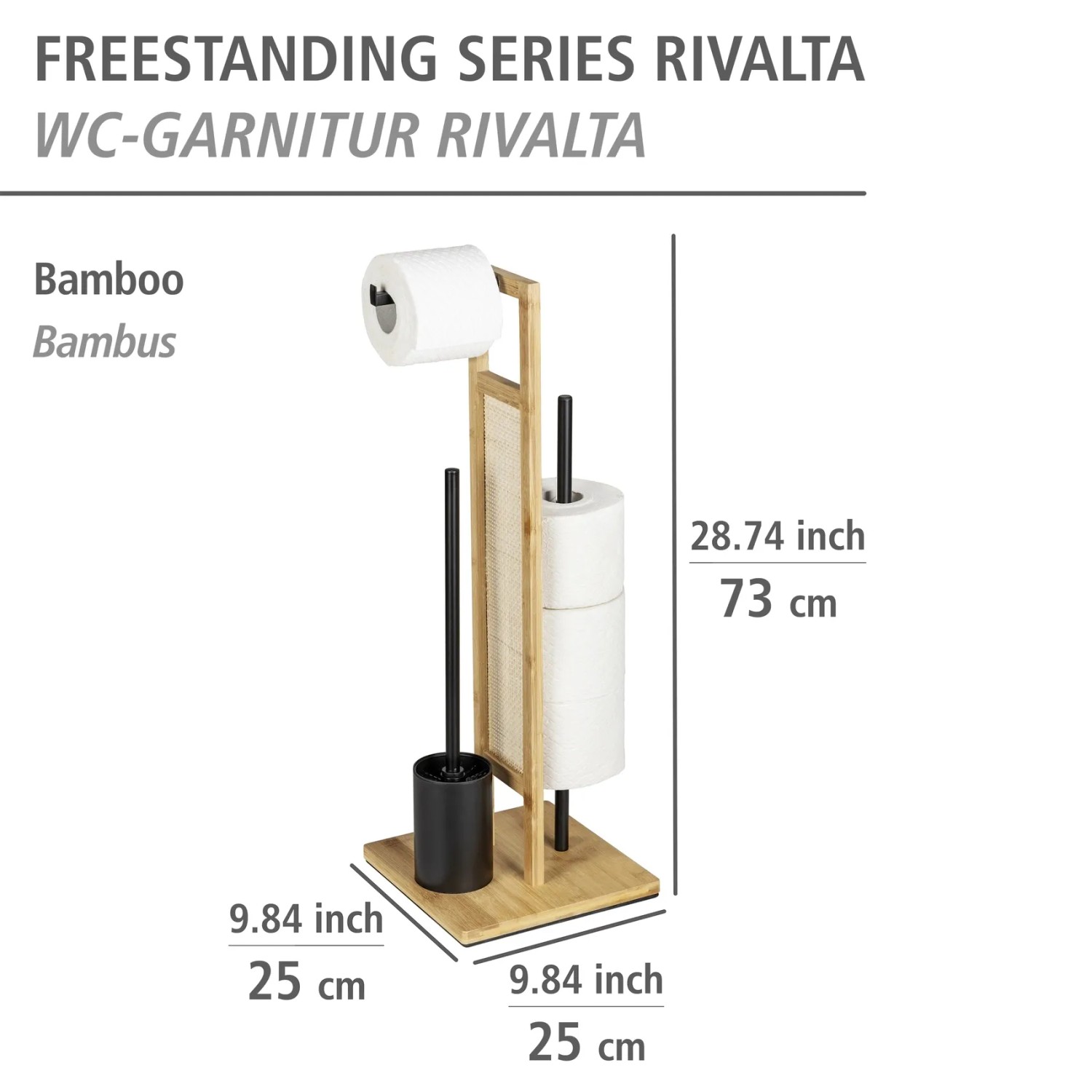WENKO Stand WC-Garnitur Rivalta aus Bambus und Rattan mit WC-Bürste und Papierhalter.