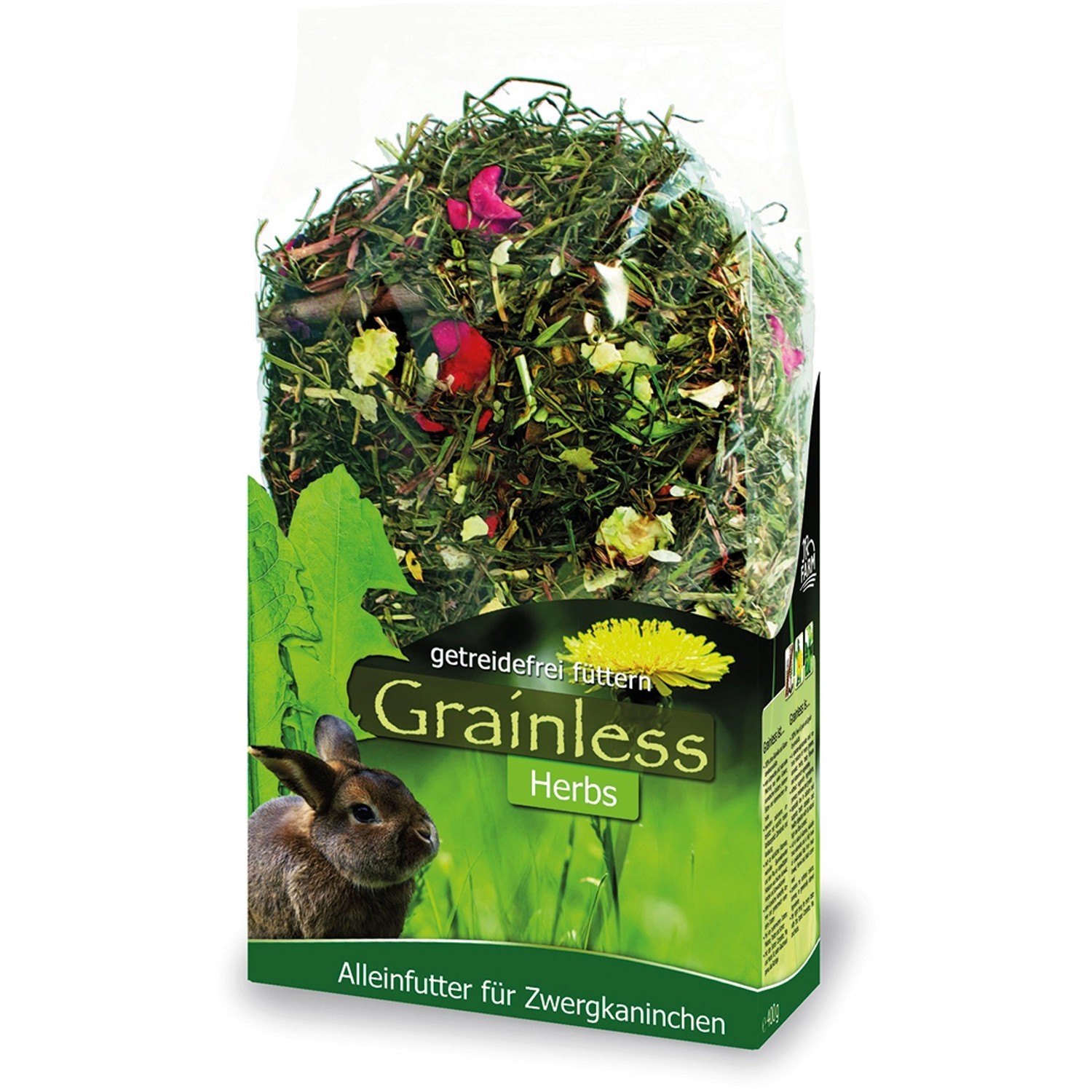 JR Farm Grainless Herbs Zwergkaninchenfutter 400g, Alleinfutter ohne Getreide mit Kräutern und Blüten.