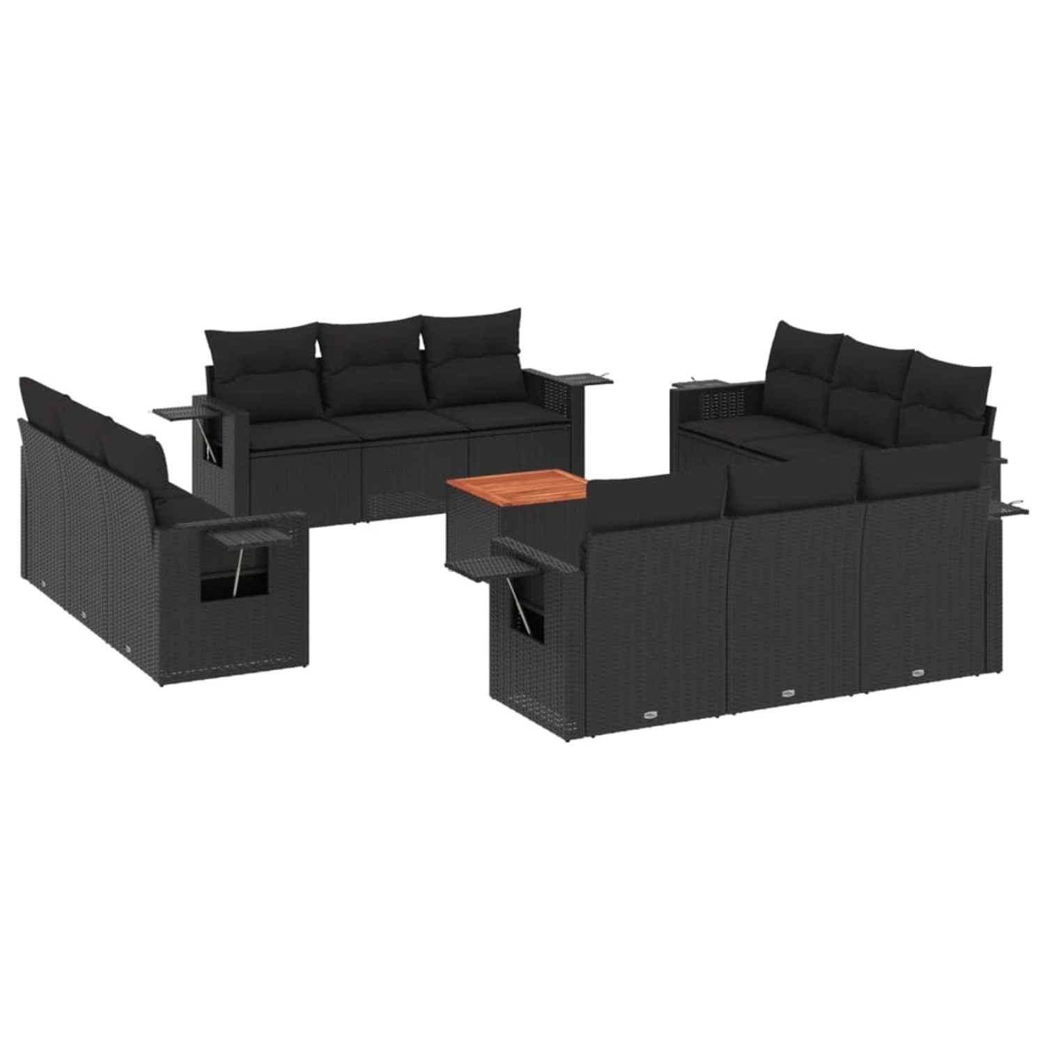 vidaXL 13-tlg Garten-Sofagarnitur mit Kissen Schwarz Poly Rattan Modell 63 günstig online kaufen