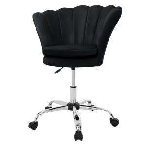 Schwarzer ML-Design Drehstuhl mit Samtbezug, höhenverstellbar und mit 5 Rollen.