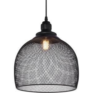 Schwarze Globo Pendelleuchte Anya mit gitterförmigem Lampenschirm aus Metall.