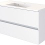 Held Möbel Einzelwaschtisch Verona, 100 cm, Weiß Matt mit Softclose. Badmöbel mit zwei Schubladen.