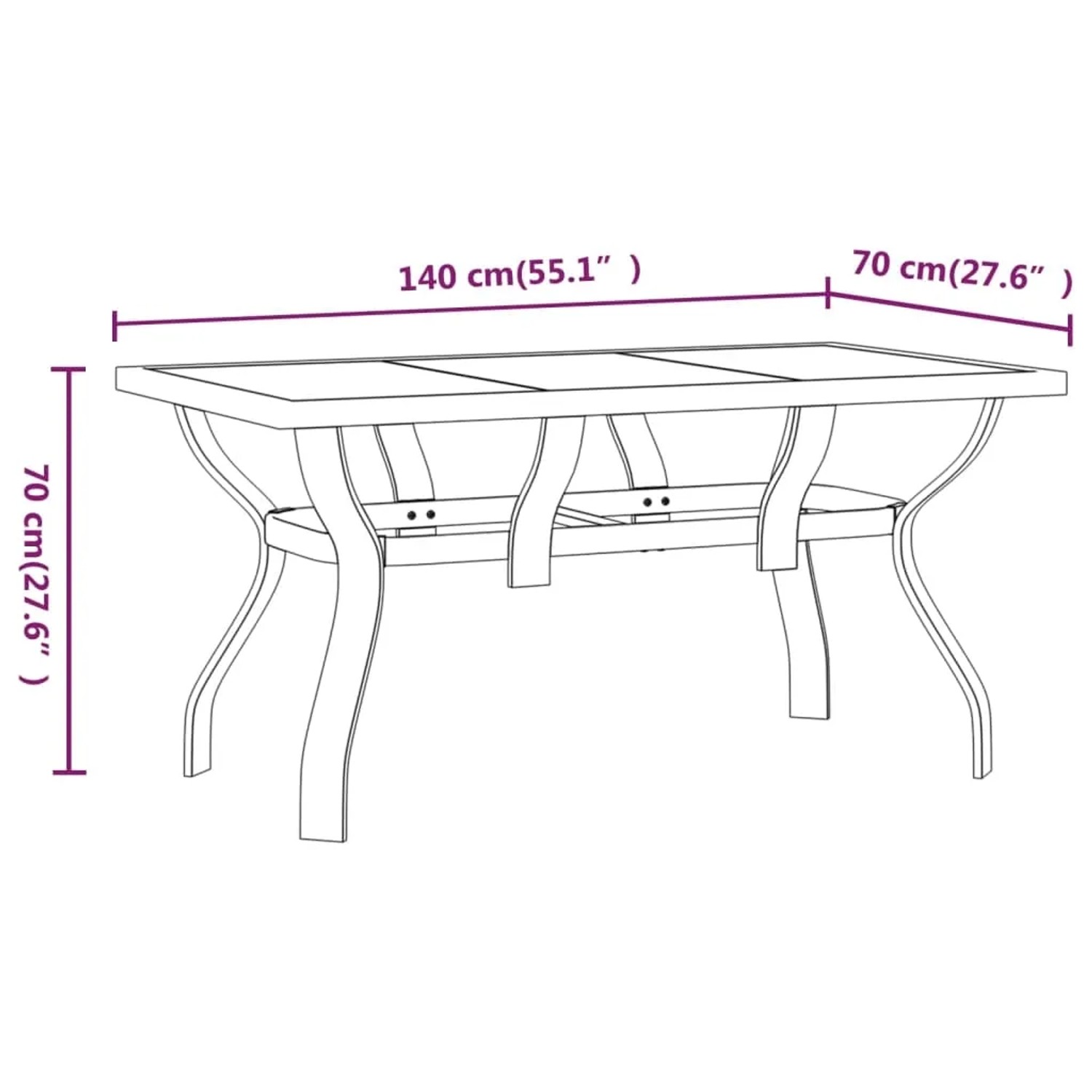 Brauner vidaXL Gartentisch (140x70x70 cm) aus Stahl und Glas. Ideal für den Garten.