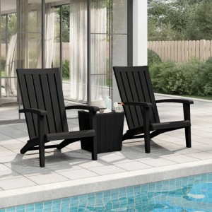 Schwarze vidaXL Adirondack Gartenstühle (2 Stk) aus Polypropylen am Pool.
