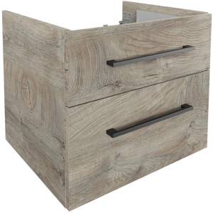 Fackelmann Waschbeckenunterschrank OXFORD, Eiche Natur, 60 cm mit zwei Schubladen und schwarzen Griffen.