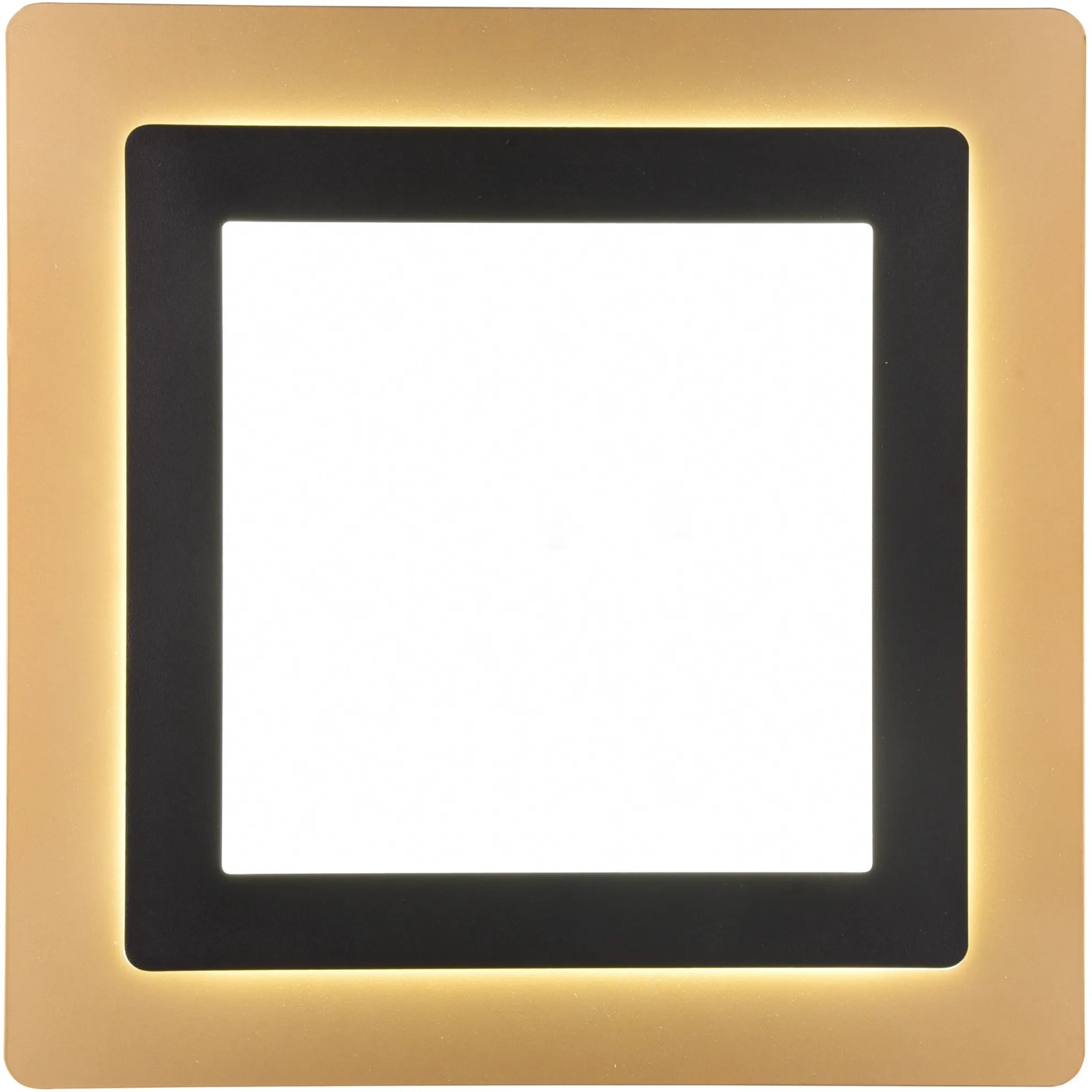 Moderne LED Deckenleuchte Morgan in Schwarz-Gold, quadratisches Design, dimmbar.