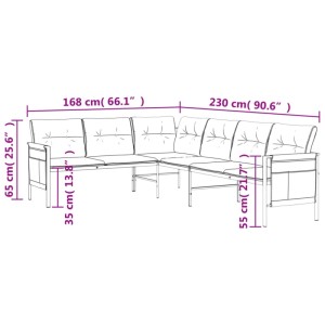 vidaXL Garten-Essgruppe, 2-teilig, anthrazitfarben, Stahl. Ecksofa und Tisch mit Maßen.