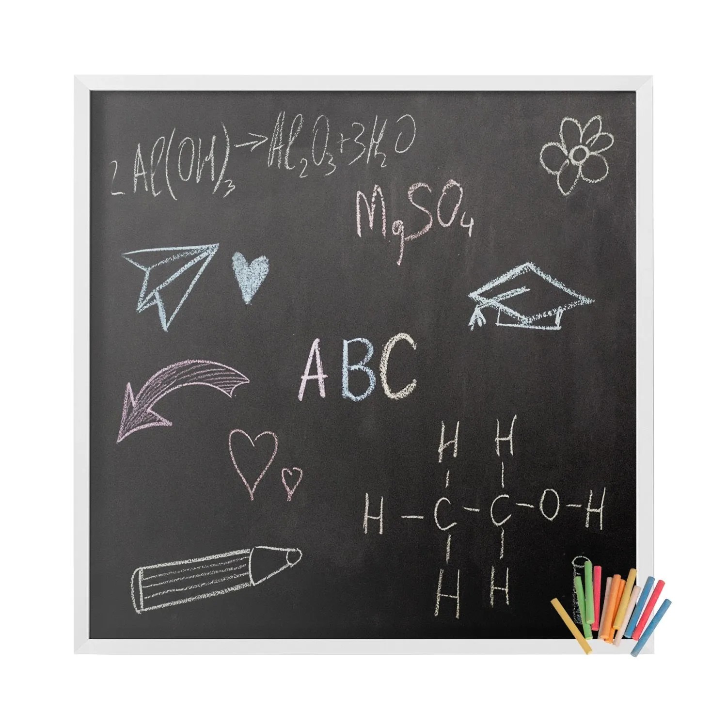 Tulup Kreidetafel mit Holzrahmen 50x50 cm Weißer Rahmen Kreide-Wandtafel Plus Ein Kostenloses Kreideset