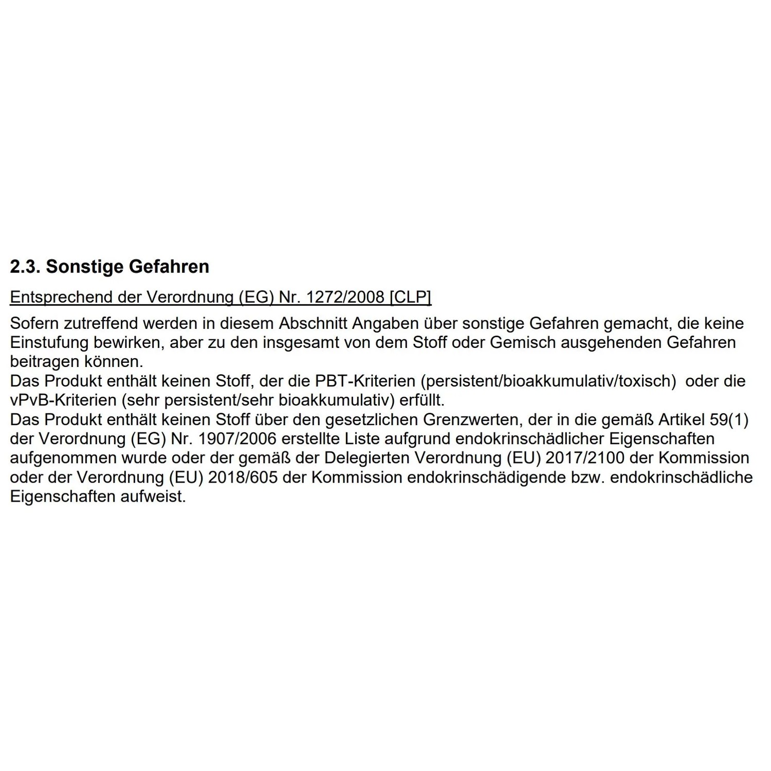 Textauszug zu Gefahrenhinweisen und Inhaltsstoffen gemäß Verordnung (EG) Nr. 1272/2008 [CLP].