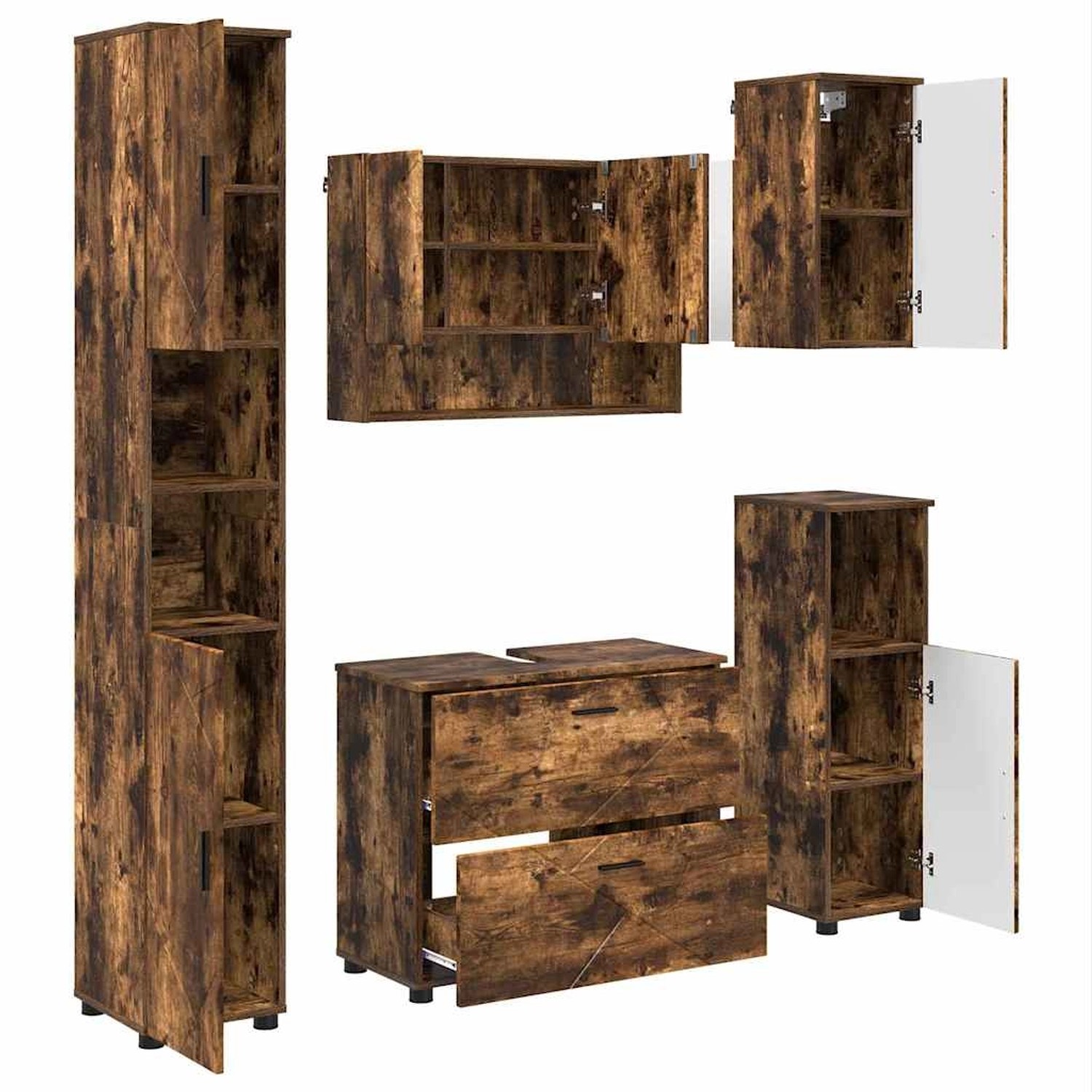 vidaXL Badezimmermöbel-Set mit Schubladen 5-Tlg Räuchereiche 3393068 günstig online kaufen