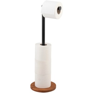 Wenko Stand WC-Papierhalter 2in1 Serro, schwarz/Bambus, mit Platz für 4 Rollen.
