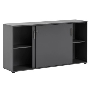 Schildmeyer Schiebetürenschrank Serie 1500 in Anthrazit, Aktenschrank mit abschließbaren Türen.
