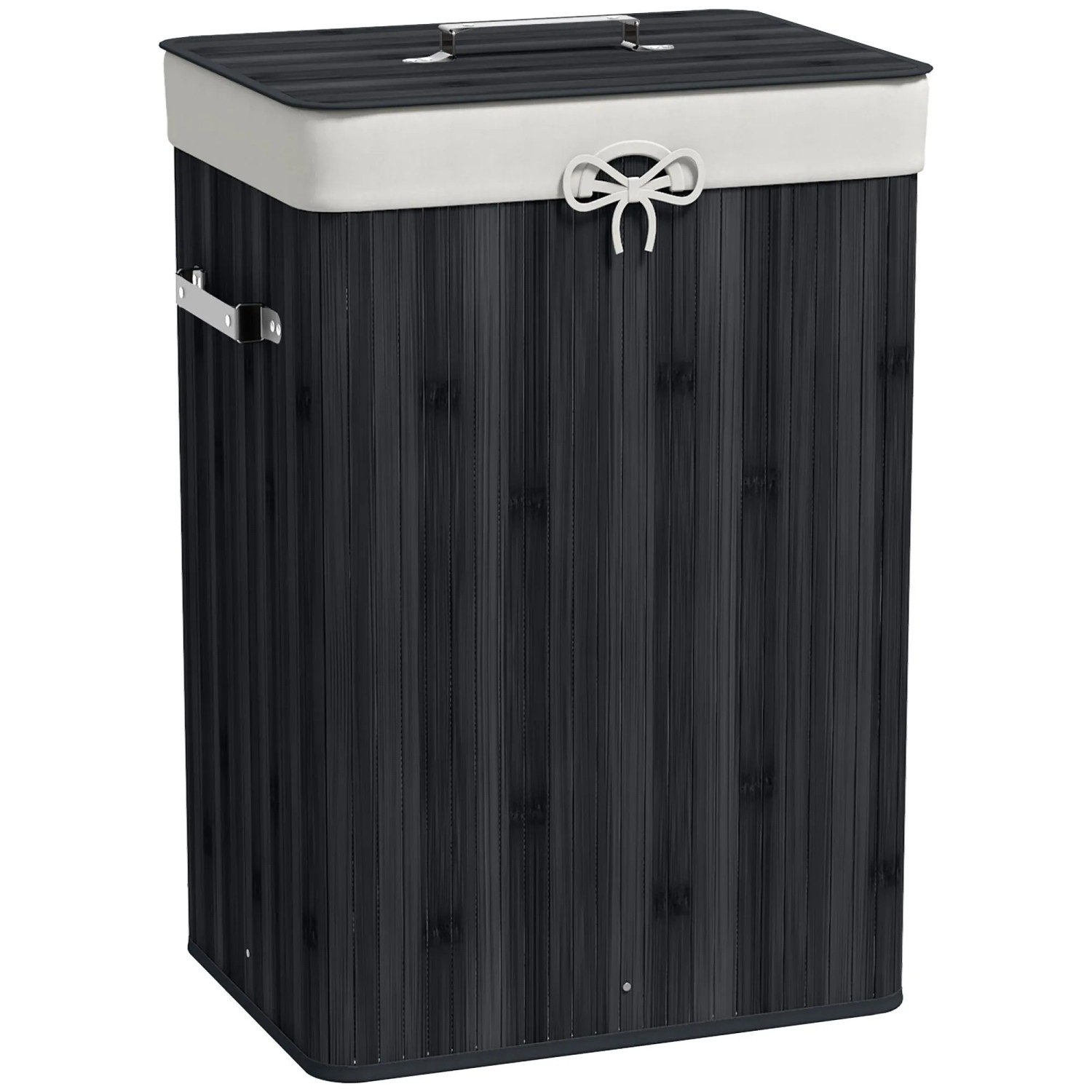 HOMCOM Laundry Hamper Bambus L40 x B30 x H60 cm Schwarz