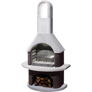 Buschbeck Gartengrillkamin Milano, weiß-braun, mit Grillrost und Holzfach.