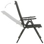 Schwarzer klappbarer Gartenstuhl aus Aluminium mit verstellbarer Textil-Rückenlehne, 7 Positionen.