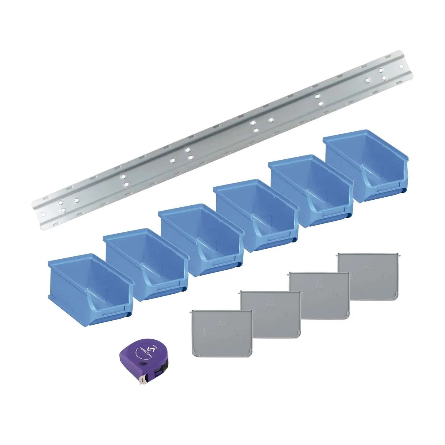 vasalat Set Stapelboxen Größe 2 160x102x75 mm Blau mit Schiene & Trennsteg 6 Stück