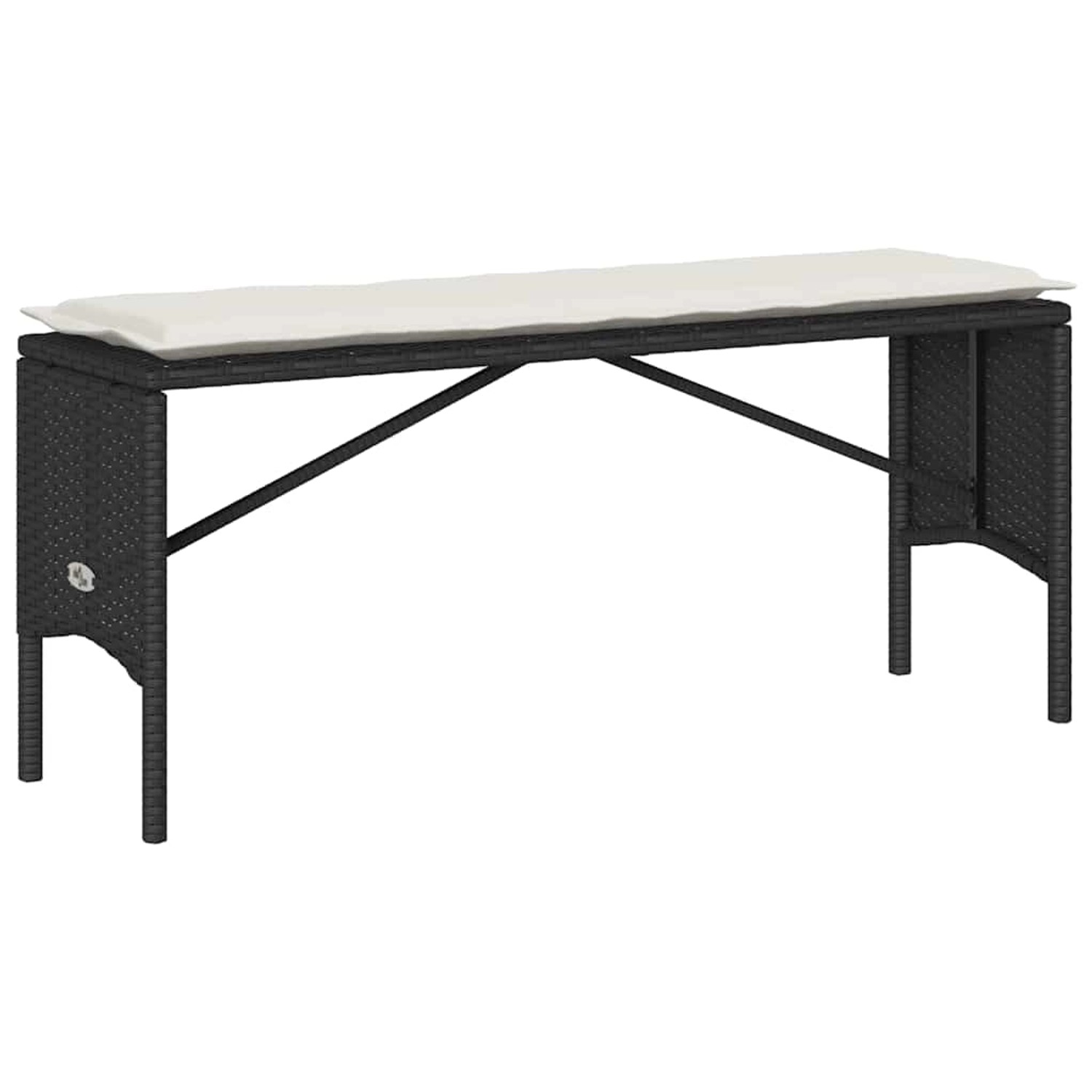 Schwarzer vidaXL Gartenhocker aus Rattan mit cremefarbenem Kissen, Teil einer 3-tlg. Garten-Essgruppe.