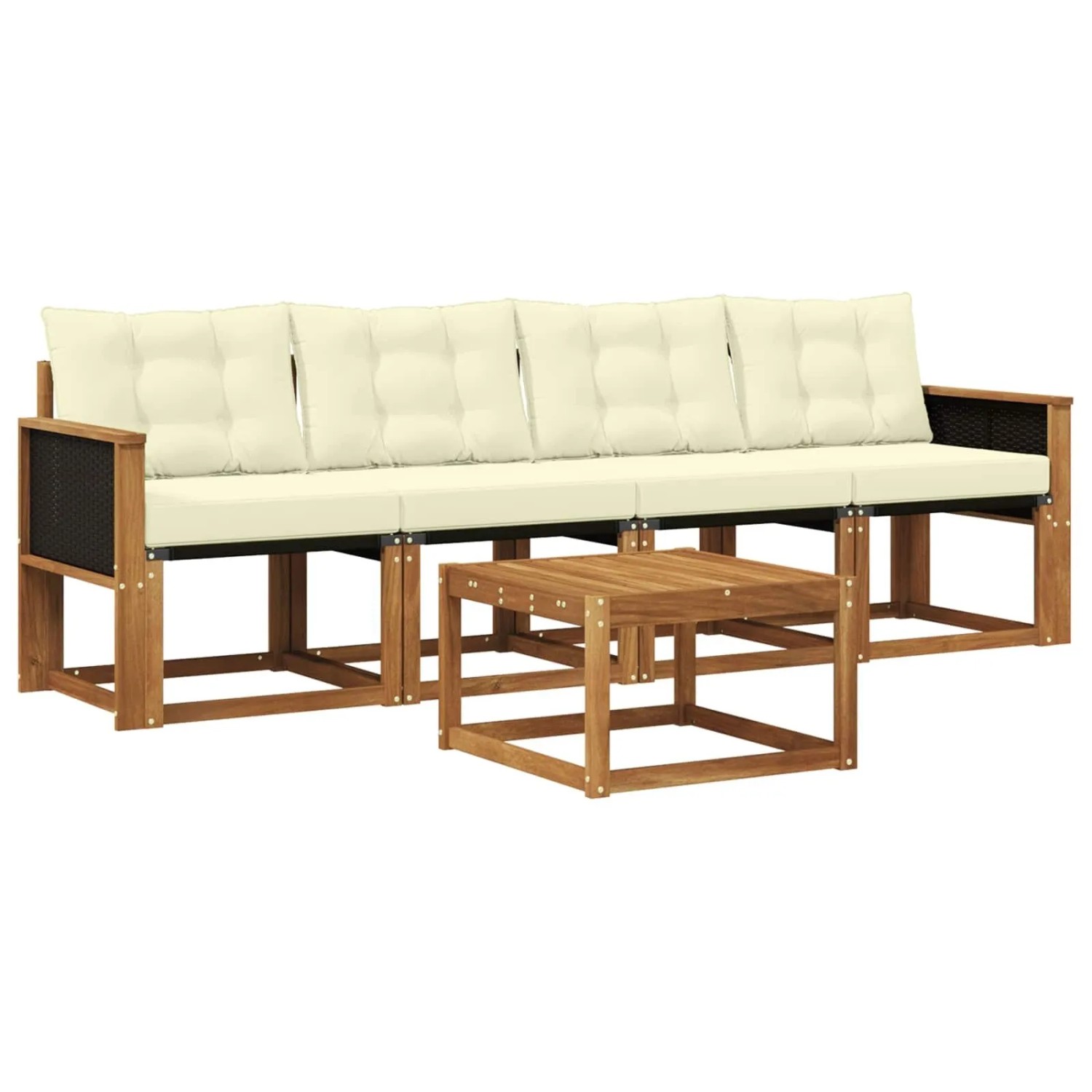 vidaXL Outdoor-Sofagarnitur mit Kissen 5 Stk Natur und Creme 3381750