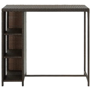 Brauner vidaXL Bartisch mit Regal aus Polyrattan, 120x60x110 cm. Bistrotisch mit 3 Regalfächern.