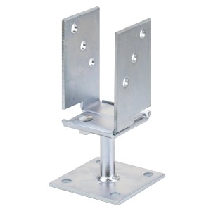 Breitenverstellbarer U-Pfostenträger zum Aufschrauben, verzinkt, für Holzkonstruktionen.