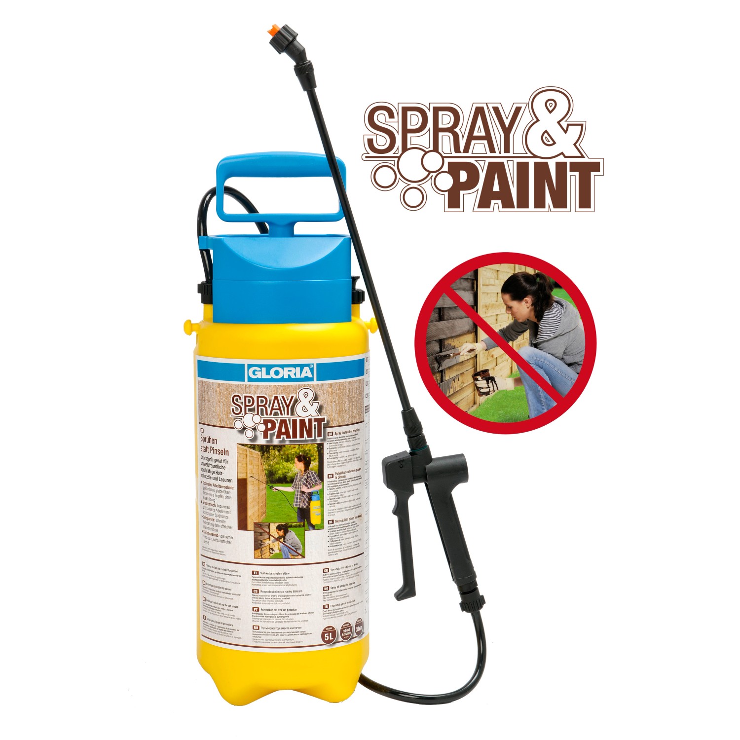 Gloria Drucksprüher Spray&Paint 5 l, gelb/blau, für Lasuren und Öle.