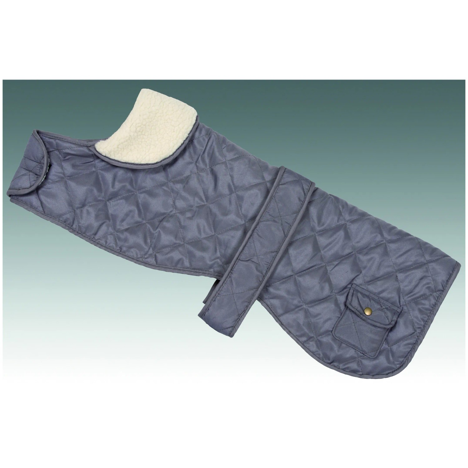 Grauer Heim Hundemantel Banbury Größe M mit Kragen und kleinem Täschchen.