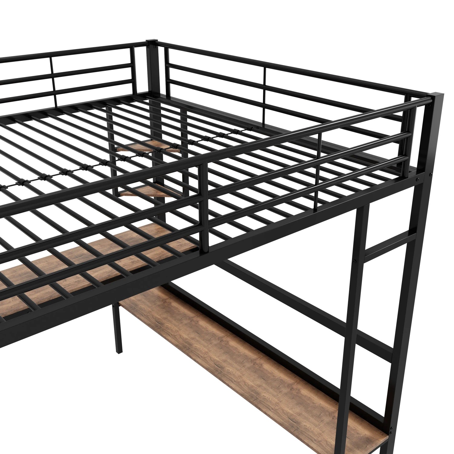 KOMHTOM Hochbett  Metallbettgestell 140 x 200 Cm  Eisenbett Mit Schreibtisch  Matratze Nicht Enthalten  Schwarz